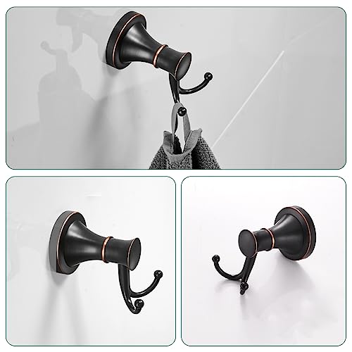 Hoimpro Oil Rubbed Bronze 4-Piece Bathroom Bath Set, Wall Mount Bathroom Hardware Fixture (Adjustable Towel Bar Rack, Towel Ring Holder, Paper Towel Holder, Double Towel Hook), Bathroom Accessories #TOP5