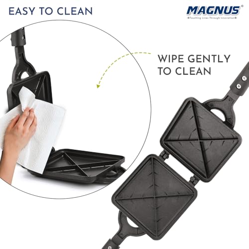 Image of Magnus Non Stick Giant Grill Toaster Quick Heating Gas Compatible with Bakelite Handle 4 Cut Design, Easy Release, Ergonomic, PFOA-Free, Aluminum
