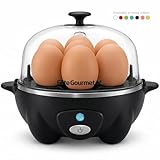 Elite Gourmet EGC-007B# Rapid Egg Cooker, 7 Easy-To-Peel, Hard, Medium, Soft Boiled Eggs, Poacher, Omelet Maker, Auto Shut-Off, Alarm, 16-Recipe Booklet, Black