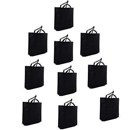 LazyMe Reusable Grocery Bags, Set of 10,Large Tote Bags,18x14x4 inch Merchandise Bags, Multicolors (Black)
