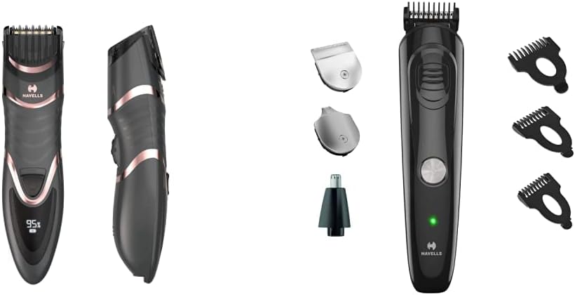 Havells Virtual Bundle - Digital & USB Quick Zoom Wheel Beard Trimmer - 9010 (Rose Gold) + GS6400 Quick Multi-Grooming Kit for Men with Stand (Black)