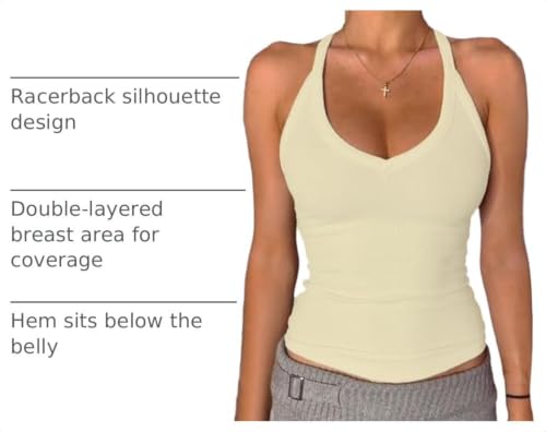 Image of Danysu V Neck Racer Back Tank Tops for Women Padded Fitted Long Basic Cami