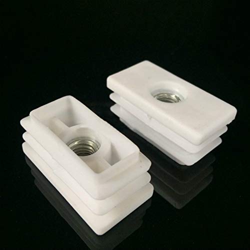 Image of Flyshop White M8 Threaded Plastic Plugs Rectangle Tube End Caps Tubing Plugs Inserts Furniture Glider 20 mm x 40 mm 4 Pcs