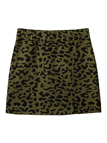 Andoer Moda feminina minissaia de malha leopardo elástica cintura alta fenda frontal slim outono inv