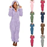 Sherpa Jumpsuit Women One Piece Fleece Jumpsuit Cute Fuzzy Hooded Jumpsuits Half Zip Playsuit Jumpsuits