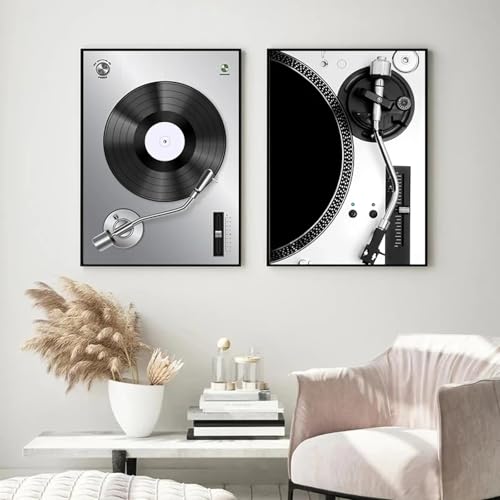 Décoration murale musique rétro TONGYINLI : lot de 2 toiles vinyle encadrées contre les murs vides