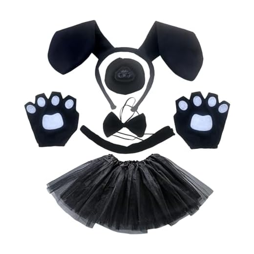 perfeclan Diadema con Orejas de Perro y Cola Larga, Accesorios de Cosplay, Pajarita, Regalos para Perros, Accesorios de Disfraz, Diadema con Orejas de, Negro con Vestido