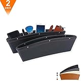 Car Seat PU Leather Console Gap Filler Side Pocket and Catcher Organizer Interior Accessories，Set of 2 (Black)