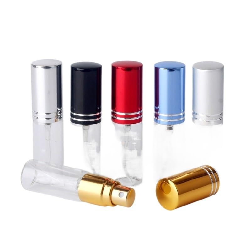 100 sztuk/partia 5 ml przenośny pusty futerał na kosmetyki podróżna butelka z rozpylaczem perfumy na prezent próbka mini butelka perfumy pojemniki do makijażu (srebrna)