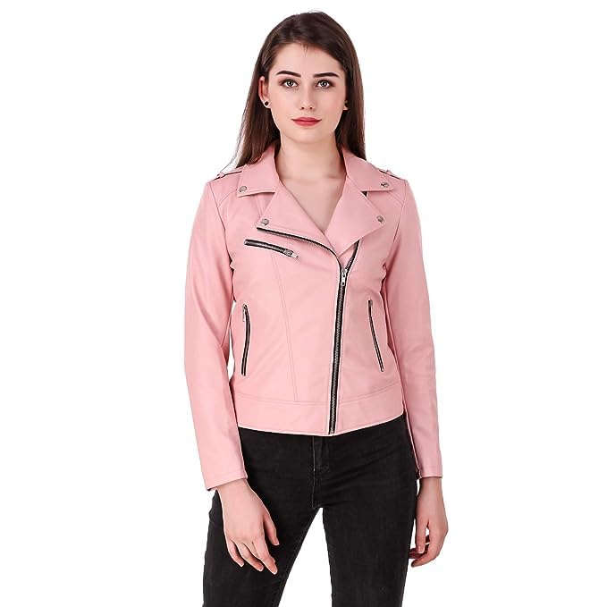 Image of Womens & Girl's Faux Leather Solid Regular BikerJacket