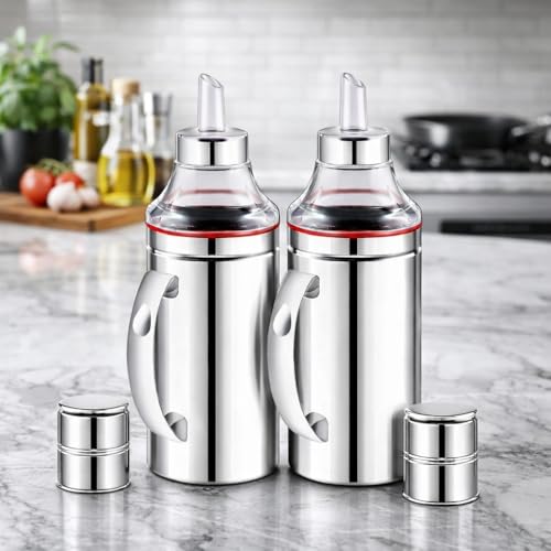 SmartMaison Stainless Steel Oil Dispenser Bottle with Nozzle 1 Litre 1000 ml (Pack of 2)