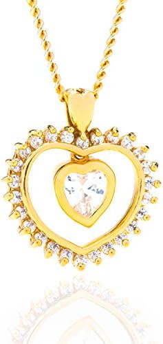 Lifetime Jewelry Heart Necklace for Women [ Cubic Zirconia Dangle Pendant with 18 Inch Chain ] with up to 20X More 24k Plating Than Other Pendant Necklaces - Free Lifetime Replacement