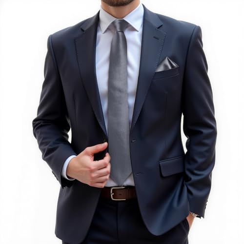 Image of DiBanGu Mens Solid Color Tie and Pocket Square Set Woven Silk Plain Necktie & Handkerchief for Men Wedding Party Formal
