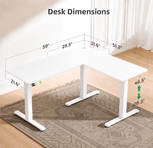 Image of Claiks Electric L-Shaped Standing Desk with Dual Motors 59Inch White
