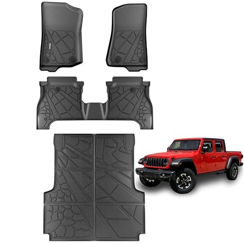 KARPAL Floor Mats & Truck Bed Mat for 2020-2025 2026 Jeep Gladiator JT All Weather TPE Custom Fit Floor Liners Car Mats Accessories Front & 2nd Row & Cargo Liner