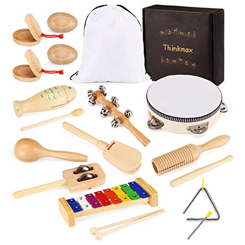 Wooden Musical Instruments Set, Percussion Set with Xylophone , Educational Music Toys for Kids and Toddlers - Christmas and Birsthday Music Gift for Boys and Girls