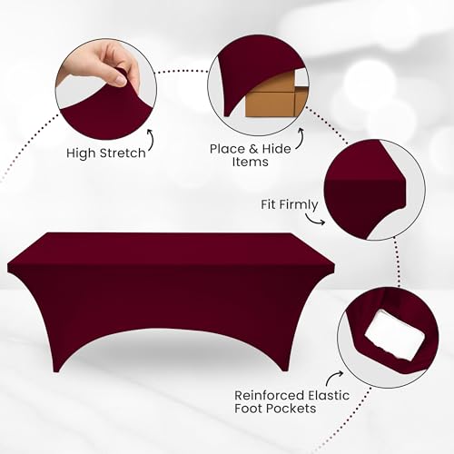 Image of Utopia Kitchen Spandex Tablecloth 1 Pack [6FT, Burgundy] Tight, Fitted, Washable and Wrinkle Resistant Stretch Rectangular Patio Table Cover for Event, Wedding, Banquet & Parties [72Lx30Wx30H Inch]