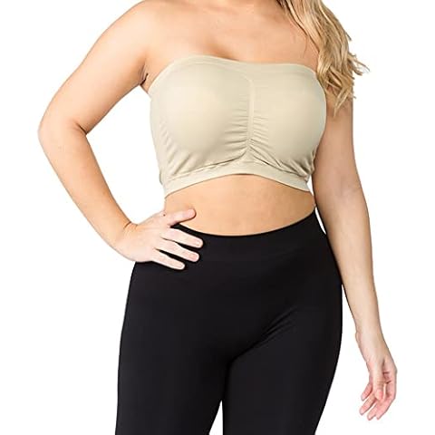 LAVRA Women's Plus Size Bandeau Bra, Strapless Basic Layer Tube Top with Removable Padding 2X 3X 4X Beige Cover