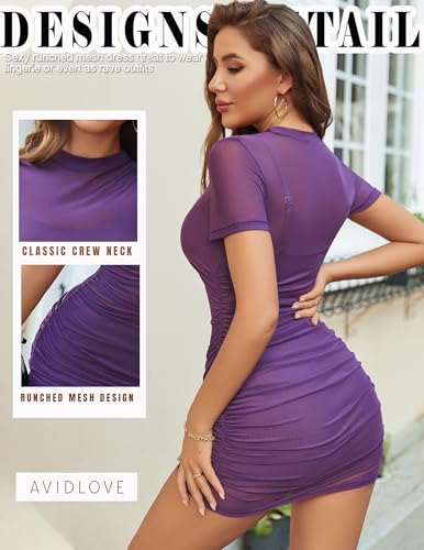 Image of Avidlove Women's Mesh Dress Sheer Lingerie Dresses Mock Neck Party Clubwear