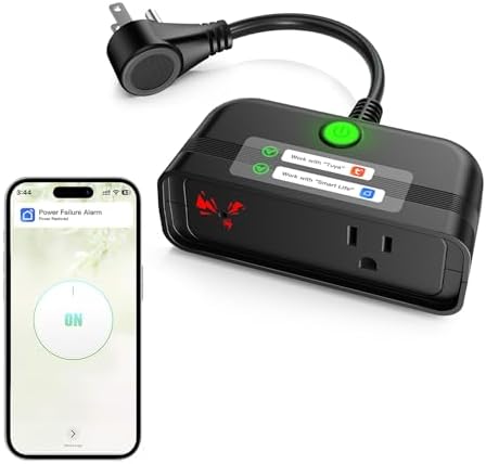WiFi Power Failure Alarm Outdoor, Power Outlet Alarm with SmartLife App Alert for Indoor & Outdoor, 110dB Power Failure Detector for Freezer, Sump Pump, Auto Drip Irrigation, Greenhouse, Pond Pump