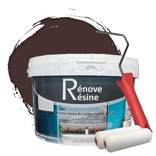 COULEURS D ANTAN Peinture Résine multisupport Intérieur pour Faïence, Carrelage, Douche, Baignoire 5m² - RAL 8017 Brun chocolat + Kit d'application OFFERT