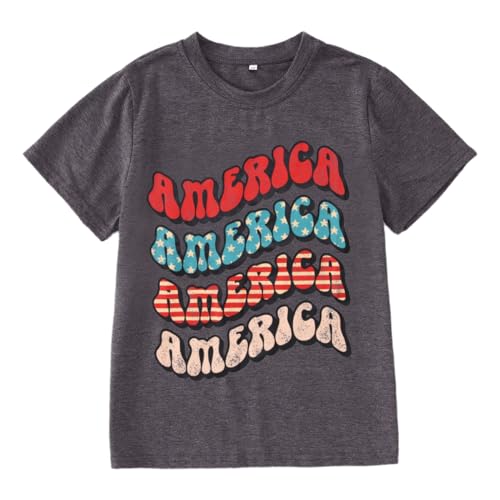 IZYJOY Boys Girls 4th of July Shirts America Letter Print Patriotic T-Shirt Little Kids USA Flag Short Sleeve Tee Tops