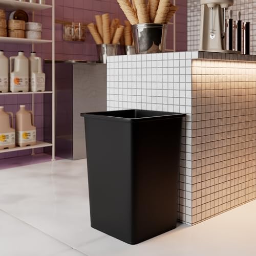 Image of 35 Gallon Black Square Commercial Trash Garbage Can | Outdoor Office Restaurant School Kitchen