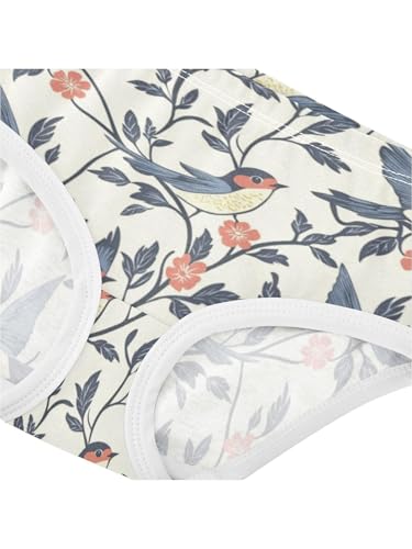 ZZKKO Cartoon Swallow Bird Floral Girls Underwear Toddler Panties for Girls Comfort Brief Size 2-8T4