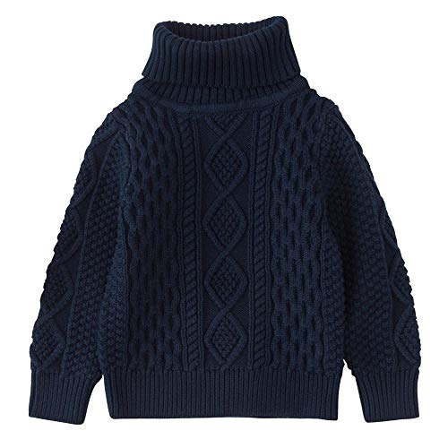 Wennikids Baby Boy Girl Twist Knit Pullover Sweater Cotton Lined Warm Sweatshirt Medium Navy Blue