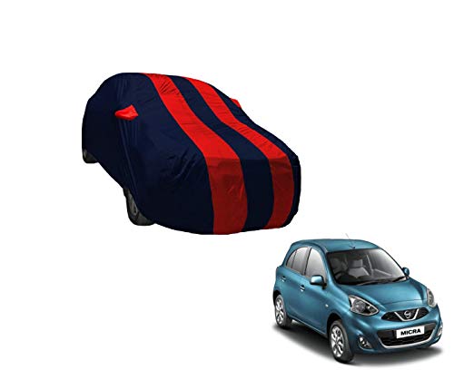 Image of Auto Hub Car Cover Compatible with Micra with Weather Proof, Mirror Pocket, Triple Stitched, Micra Car Cover- Navy-Red