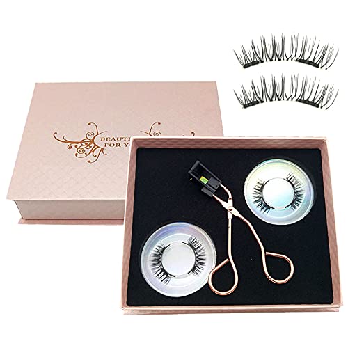 Magnetic Eyelashes Applicator Tool Kit,Dual Magnetic Eyelashes Without Eyeliner no Glue Needed,2 Pairs Magnetic False Eyelashes Set,Natural Look