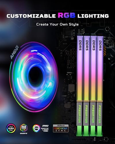 Image of Acer Predator Vesta II RGB DDR5 RAM 32GB (16GBx2) 6000MHz CL32 PC5-48000, Intel XMP 3.0 AMD EXPO Compatible Computer Memory, Black BL.9BWWR.378