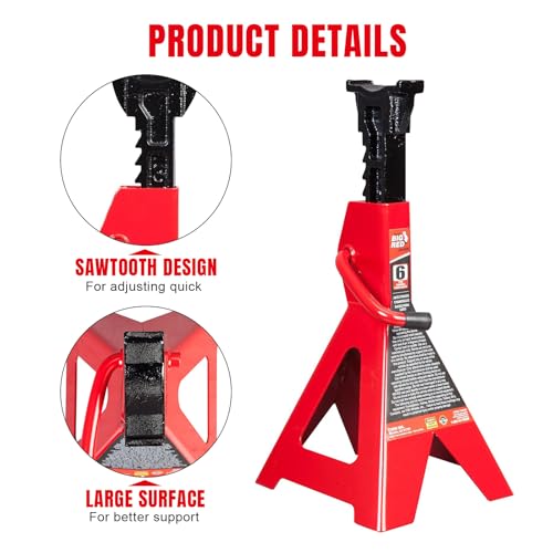 Big RED AT46002R Torin Steel Jack Stands: 6 Ton (12,000 lb) Capacity, Red, 1 Pair by BIG RED - Image 3