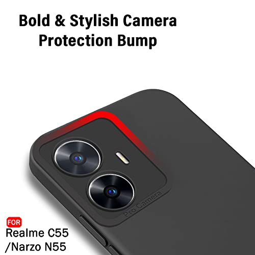 Image of TheGiftKart Liquid Silicon Back Cover Case for Realme Narzo N55 / Realme C55 | Stylish Camera Protection Module | Micro-Fibre Lining Inside | Shockproof Back Cover for Realme C55 (Silicone, Black)