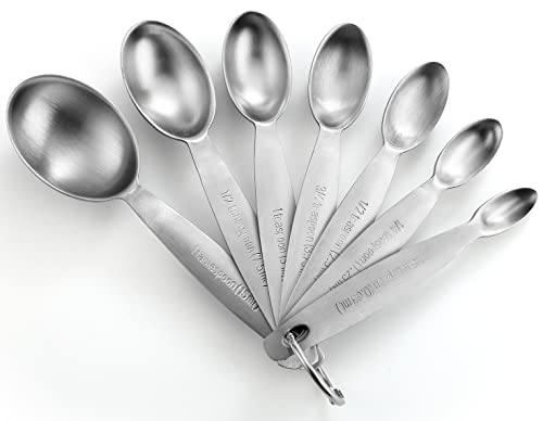 Spring Chef Stainless Steel Measuring Spoons Set of 7, Oval Metal Teaspoon & Tablespoon Measuring Spoons - Nesting Kitchen Gadgets For Baking & Cooking, Dual Measurements - Dry & Liquid Ingredients