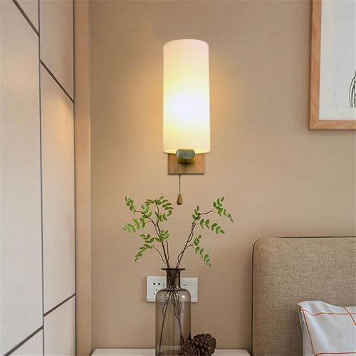 Aplique de pared interior E27 con interruptor de tirador y pantalla de vidrio