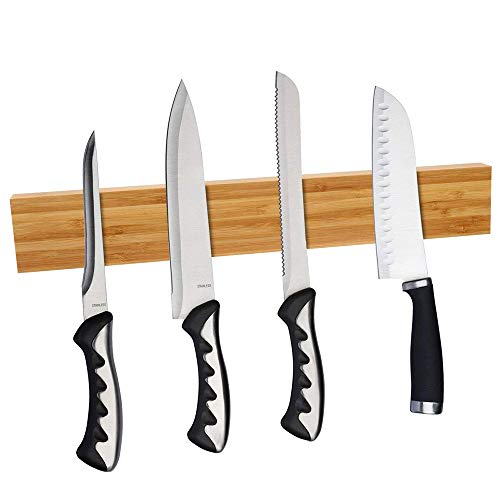 Portacuchillos magnético, tira de cuchillo montada en la pared de bambú de madera sólida con uso multiuso como imán del cuchillo, estante del cuchillo, Bolsa de almacenamiento magnético de 16 pulgadas