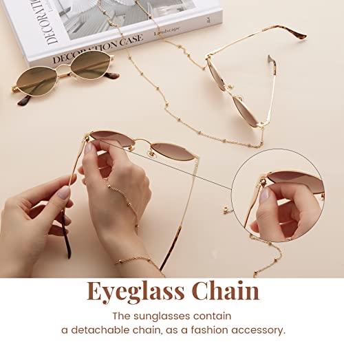 Veda Tinda Retro Oval Sunglasses, Gradient Brown Polarized 90S 70S Vintage Polygon Trendy Women Cool Fun Y2K Accessories Sunglasses With Chain Anti-Glare Eyeglasses Uv400 #TOP5