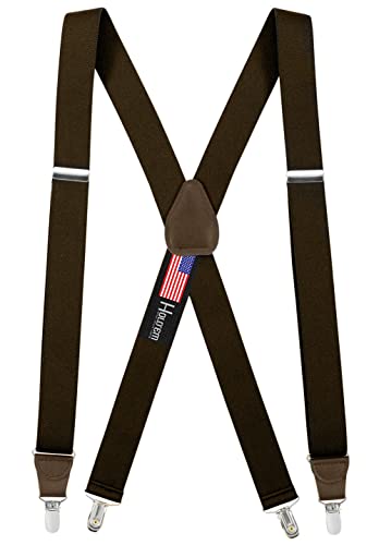 Image of HOLD'EM Suspender for Men Made in USA Y-Back Leather Crosspatch Clip on tuxedo suspenders