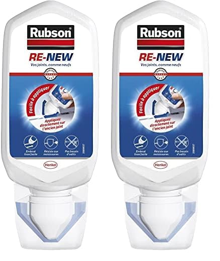 Rubson RE-NEW Blanc (1 x 80ml), mastic sanitaire blanc à base de silicone, s'applique sur le joint déjà existant, mastic étanche & anti-moisissures (Lot de 2)