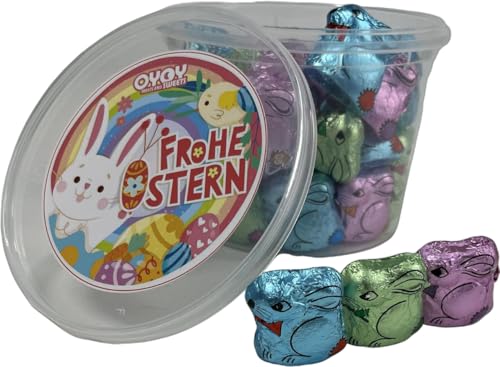 OYOY bunte Osterhäschen I 480g in Geschenkbox I mini Osterhasen in zarten Pastelltönen I kleine Ostergeschenke Schokolade I Ostergrüße I Ostern Geschenkset