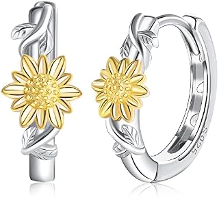 Flower Earrings for Women Girls 925 Sterling Silver Hypoallergenic 15mm Huggie Hoop Earrings Jewellery Gifts for Girlfriend Daughter