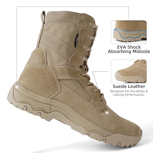 Image of Women's Tactical Boots, Motorcycle Combat Boots for Women | 8-inch work boots, side zipper; lightweight, breathable, water-resistant. For police, security, EMT, motorcycle