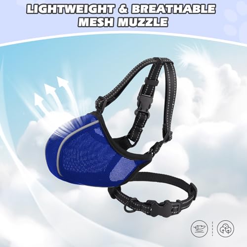 Image of Dog Muzzle - Soft Breathable Mesh Nylon Adjustable Muzzle for Small Medium Large Dogs | Prevents Chewing,Biting & Scavenging | Allows Panting, Drinking & Grooming | Secure Collar Strap Design(Blue M)
