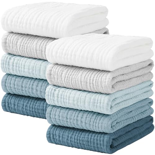 Image of Konssy 10-Pack Muslin Baby Burp Cloths Sets for Baby Girls and Boys, 100% Cotton Soft & Absorbent Burp Rags for Newborn & Infant