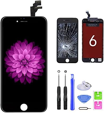 FFtopu iPhone 6 Screen Replacement Black, LCD Display & Touch Screen Digitizer Frame Assembly Set with Repair Tools for A1549, A1586, A1589 (4.7 inch)