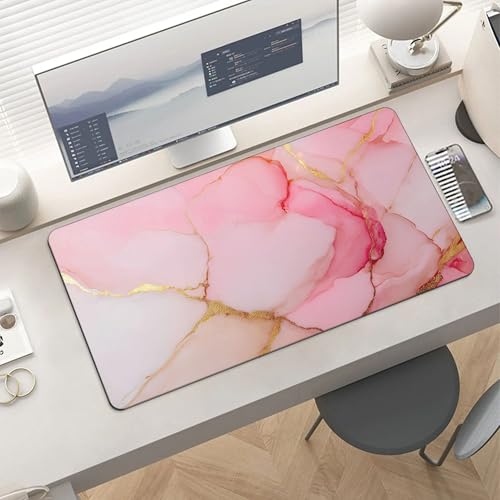 Image of Pink Gold Marble Extended Gaming Mouse Pad, with Stitched Edges Large Mouse Pad Desk Protector, Rubber Base Mousepad Keyboard Mouses Mat for Work Game Office Home- 32 inch X 16 inch Inch