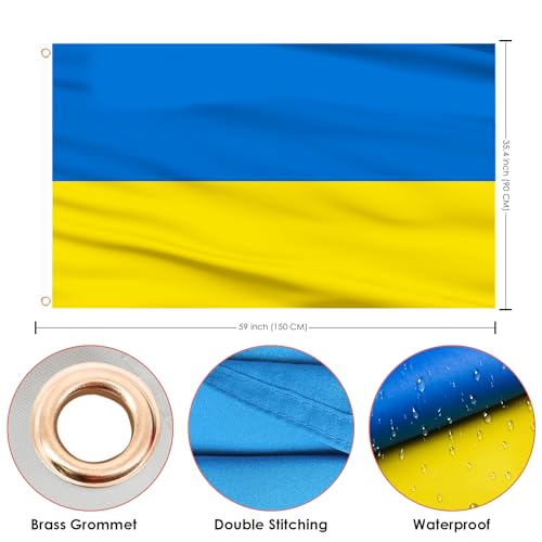 AhfuLife Ukraine flag 3x5 Ft, Large Ukrainian Flags for World Cup Decorations 2026, Double Sided with Brass Eyelets for Olympic Party Bar Garden Street Decoration Indoor Outdoor