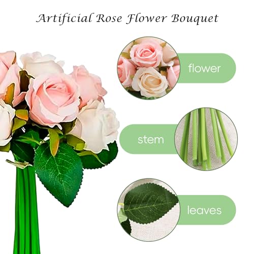 Artificial Roses Flowers, 12 pcs Roses Fake Flower, Realistic Flower Wedding Bouquet - Image 4