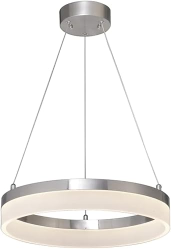HomeConcept Edge-Lit 16" w 1-Light Round LED Ribbon Chandelier Light Fixture Brushed Nickel Finish